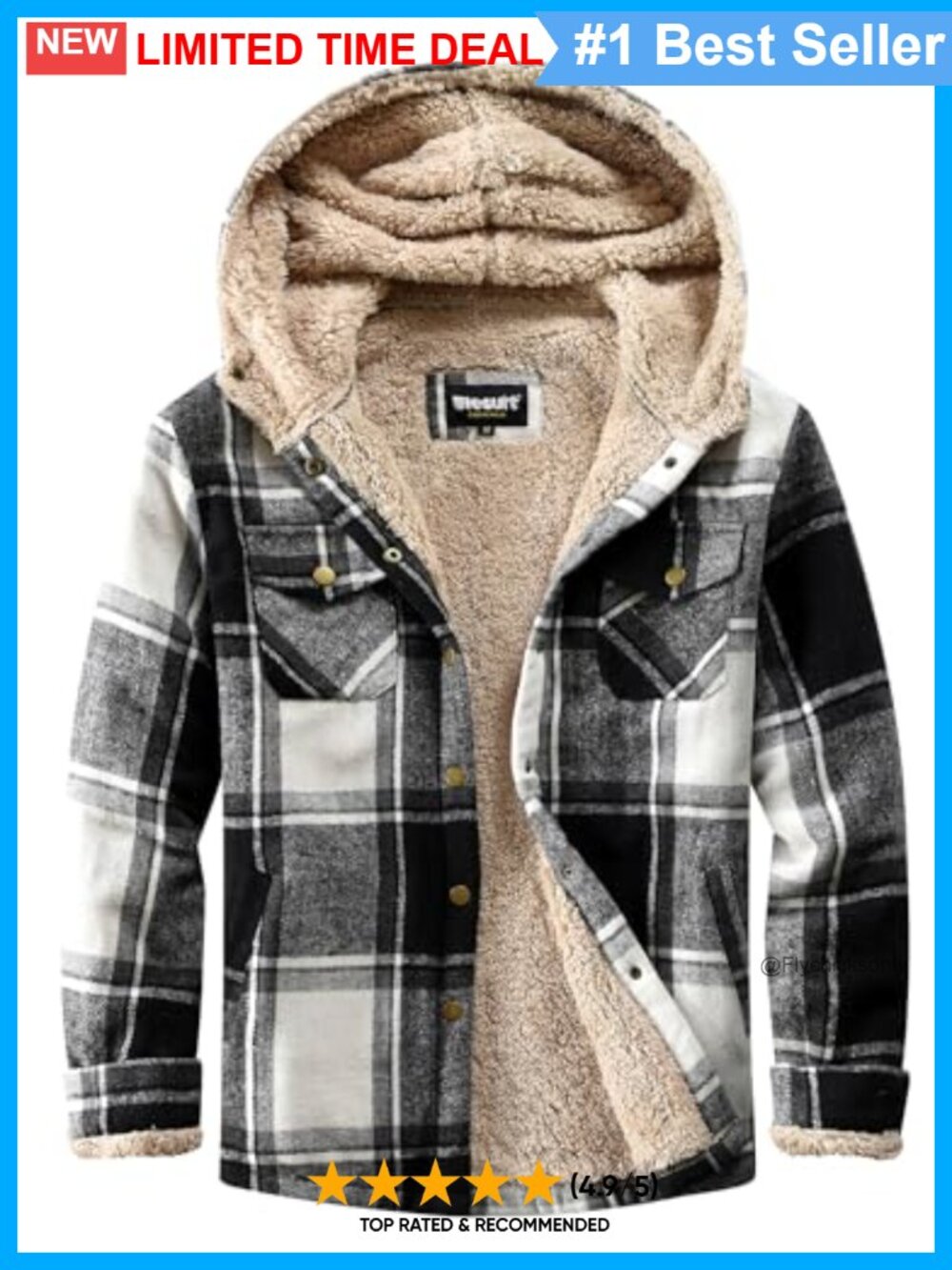 Women's Fleece Flannel Jacket Plaid Sherpa Button Down Hooded